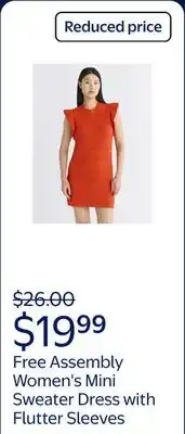 Walmart Free Assembly Women's Mini Sweater Dress with Flutter Sleeves offer