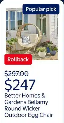 Walmart Better Homes & Gardens Bellamy Round Wicker Outdoor Egg Chair offer