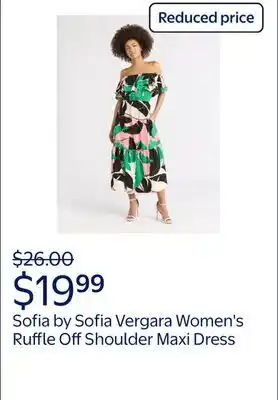 Walmart Sofia by Sofia Vergara Women's Ruffle Off Shoulder Maxi Dress, Above Ankle Length offer