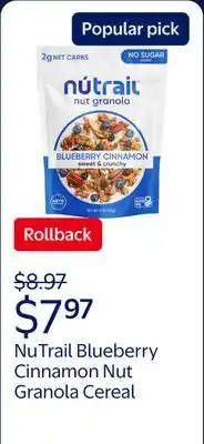 Walmart NuTrail Nut Granola Cereal, Blueberry Cinnamon, No Sugar Added, Keto, Gluten Free offer