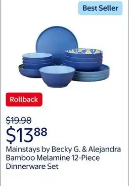 Walmart Mainstays by Becky G. & Alejandra Bamboo Melamine 12-Piece Dinnerware Set, Lemon & Blue offer