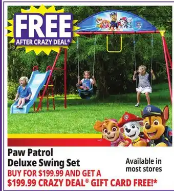 Ocean State Job Lot Paw Patrol Deluxe Swing Set offer