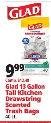 Ocean State Job Lot Glad 13 Gallon Tall Kitchen Drawstring Scented Trash Bags offer