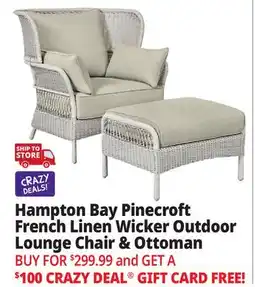 Ocean State Job Lot Hampton Bay Pinecroft French Linen Wicker Outdoor Lounge Chair & Ottoman offer
