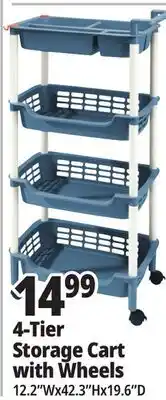 Ocean State Job Lot HomeLiving 4-Tier Multipurpose Storage Cart with Wheels offer