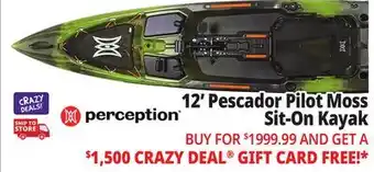 Ocean State Job Lot Perception Pescador Pilot 12.0 Fishing Pedal Kayak Sonic Camo offer