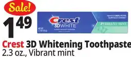 Ocean State Job Lot Crest 3D Whitening Toothpaste offer