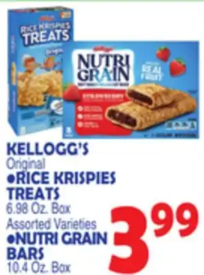 Bravo Supermarkets KELLOGG'S Original RICE KRISPIES TREATS 6.98 Oz. Box, NUTRI GRAIN BARS 10.4 Oz. Box offer