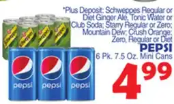 Bravo Supermarkets STARRY REGULAR OR ZERO MOUNTAIN DEW CRUSH ORANGE ZERO, REGULAR OR DIET PEPSI offer