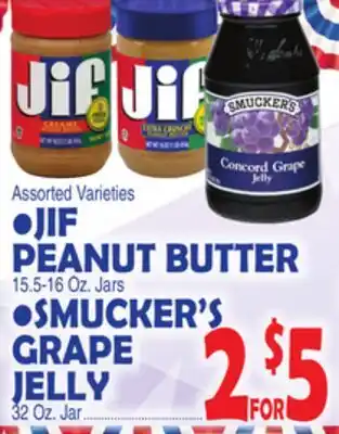 Bravo Supermarkets JIF PEANUT BUTTER 15.5-16 Oz. Jars offer