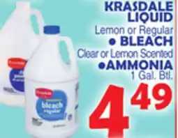 Bravo Supermarkets KRASDALE LIQUID BLEACH, AMMONIA offer