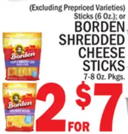 C Town BORDEN SHREDDED CHEESE STICKS 7-8 Oz. Pkgs offer