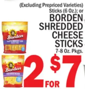 C Town BORDEN SHREDDED CHEESE STICKS 7-8 Oz. Pkgs offer