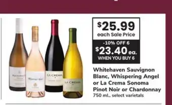 ACME Whitehaven Sauvignon Blanc, Whispering Angel or La Crema Sonoma Pinot Noir or Chardonnay offer