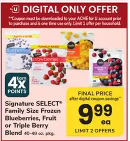 ACME Signature SELECT Family Size Frozen Blueberries, Fruit or Triple Berry Blend offer