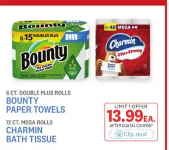 Kings Food Markets 6 CT. DOUBLE PLUS ROLLS BOUNTY PAPER TOWELS, 12 CT. MEGA ROLLS CHARMIN BATH TISSUE offer