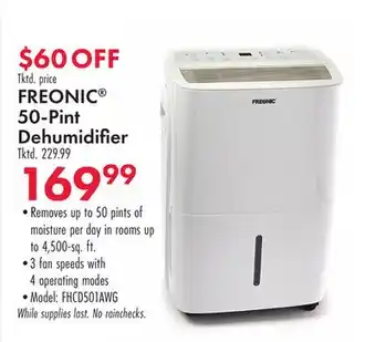Boscov's FREONIC 50-Pint Dehumidifier offer