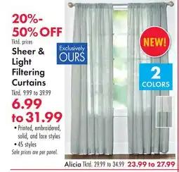 Boscov's Sheer & Light Filtering Curtains Alicia offer