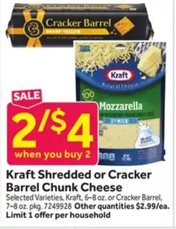 Stop&Shop Kraft Shredded or Cracker Barrel Chunk Cheese offer