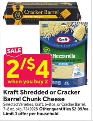 Stop&Shop Kraft Shredded or Cracker Barrel Chunk Cheese offer