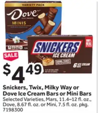 Stop&Shop Snickers, Twix, Milky Way or Dove Ice Cream Bars or Mini Bars offer