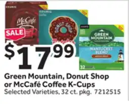 Stop&Shop Green Mountain, Donut Shop or McCafé Coffee K-Cups offer
