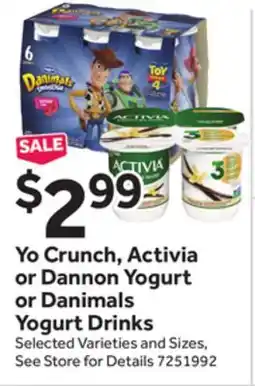 Stop&Shop Yo Crunch, Activia or Dannon Yogurt or Danimals Yogurt Drinks offer