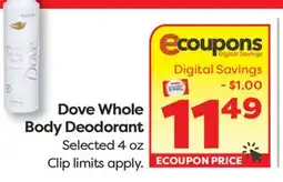 Weis Markets Dove Whole Body Deodorant offer