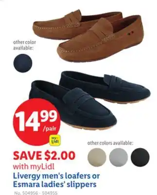 Lidl Livergy men's loafers or Esmara ladies' slippers offer