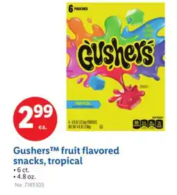 Lidl Gushers fruit flavored snacks, tropical offer