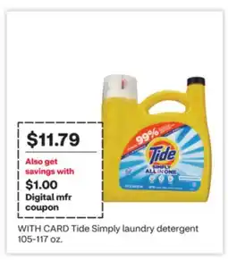CVS Tide Simply laundry detergent 105-117 oz offer
