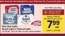 Safeway Bud, Bud Light, Busch Light or Natural Light offer