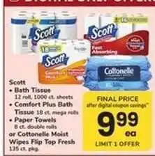 Safeway Scott Bath Tissue, Comfort Plus Bath Tissue, Paper Towels or Cottonelle Moist Wipes offer