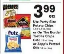 Safeway Utz Party Size Potato Chips or On The Border Tortilla Chips or Zapp's Pretzel Stix offer