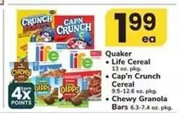 Safeway Quaker Life Cereal / Cap'n Crunch Cereal / Chewy Granola Bars offer