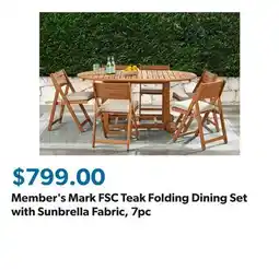 Sam's Club Member's Mark FSC Teak Folding Dining Set with Sunbrella Fabric, 7pc offer