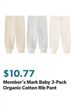 Sam's Club Member's Mark Baby 3-Pack Organic Cotton Rib Pant offer
