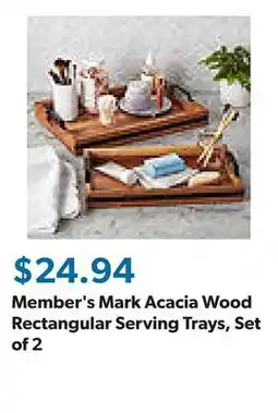 Sam's Club Member's Mark Acacia Wood Rectangular Serving Trays, Set of 2 offer
