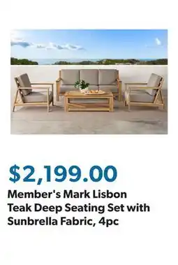 Sam's Club Member's Mark Lisbon Teak Deep Seating Set with Sunbrella Fabric, 4pc offer