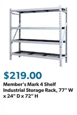 Sam's Club Member's Mark 4 Shelf Industrial Storage Rack, 77 W x 24 D x 72 H offer