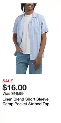 TJ Maxx Linen Blend Short Sleeve Camp Pocket Striped Top offer