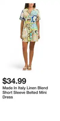 TJ Maxx Made In Italy Linen Blend Short Sleeve Belted Mini Dress offer