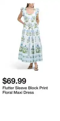TJ Maxx Flutter Sleeve Block Print Floral Maxi Dress offer