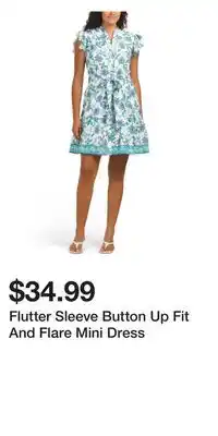 TJ Maxx Flutter Sleeve Button Up Fit And Flare Mini Dress offer