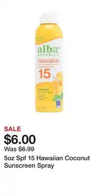 TJ Maxx 5oz Spf 15 Hawaiian Coconut Sunscreen Spray offer