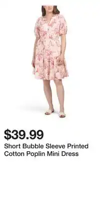 TJ Maxx Short Bubble Sleeve Printed Cotton Poplin Mini Dress offer