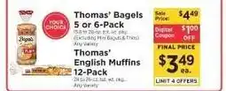 ShopRite Thomas' Bagels or English Muffins offer
