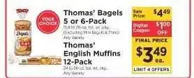 ShopRite Thomas' Bagels or English Muffins offer