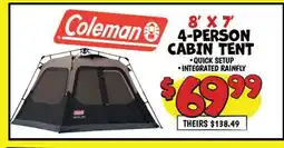 Ollie's Coleman 8' X7 4-PERSON CABIN TENT offer