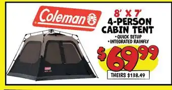 Ollie's Coleman 8' X7 4-PERSON CABIN TENT offer